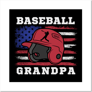 Men Baseball Grandpa American Flag Fathers Day Posters and Art